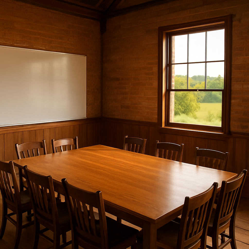 Meeting room inside Burrumbeet Soldiers Memorial Hall with table and chairs
